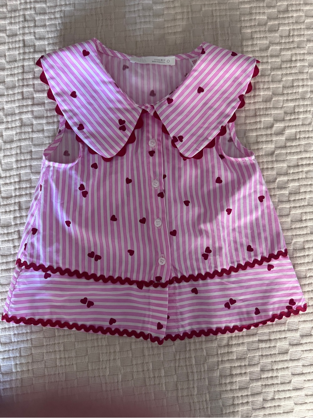 Zara Pink and White Striped Heart Print Sleeveless Top